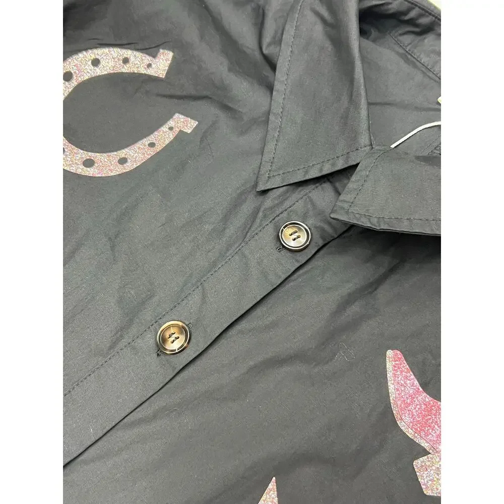 Coastal Cowgirl 100% Cotton Western Puff Sleeve Button Romper L Black ODDI NWT - Picture 4 of 9